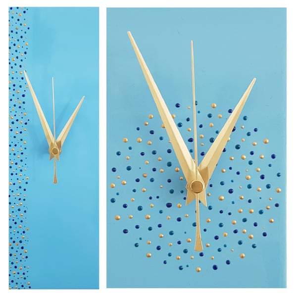 Handpainted Blue Clock 30cm x 10cm