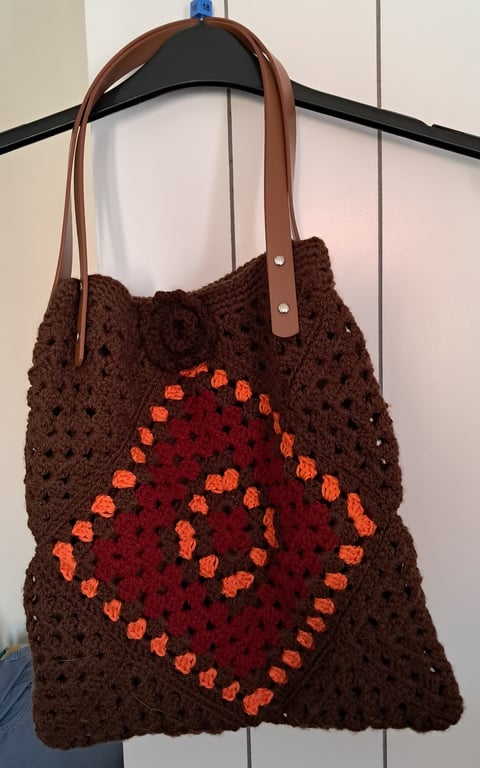 Brown & Orange Handmade Crochet Tote