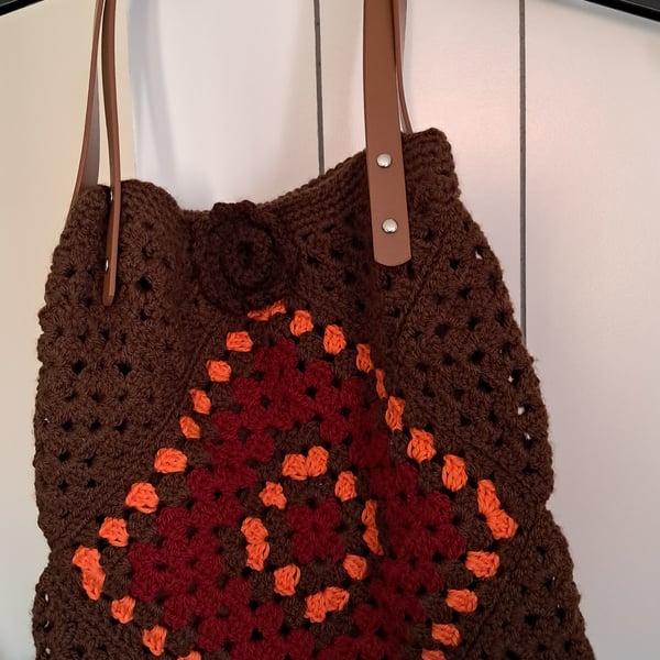 Brown & Orange Handmade Crochet Tote