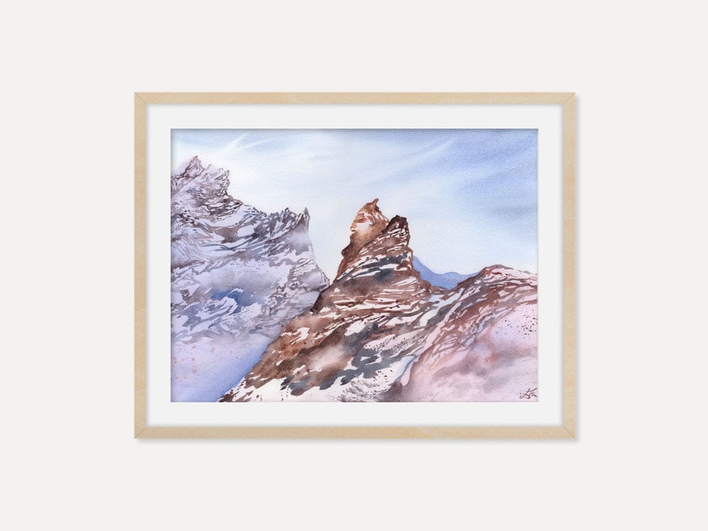 Brown Abstract Mountain Peak Fine Art Print, Free Flow Mountain Wall Art Poster