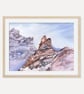 Brown Abstract Mountain Peak Fine Art Print, Free Flow Mountain Wall Art Poster