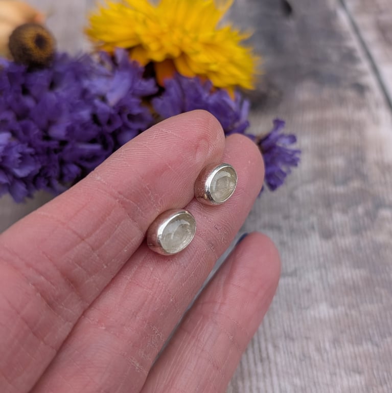 Sterling Silver Rutile Quartz Gemstone Stud Earrings - JBJ8003