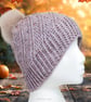 Crochet hat, beanie. Oatmeal, brown marl ladies swirl pom pom hat. Ladies hat. - Image 6