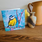 Playful blue tit painting printed card