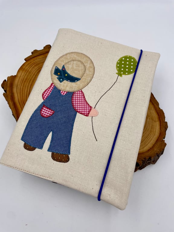 Cute boy with balloon A5  appliqué notebook cover
