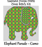 Elephant Parade Cross Stitch Kit Camo Size Approx 7" x 7"  14 Count Aida
