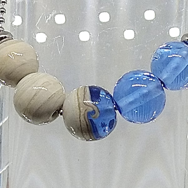 Mid Blue Ocean glass orb bead necklace lampwork