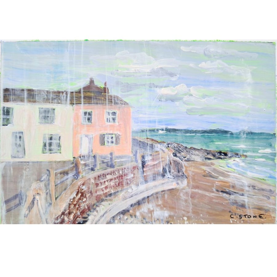 Framed Kingsand Cornwall Acrylic and Watercolour Painting on Yupo paper