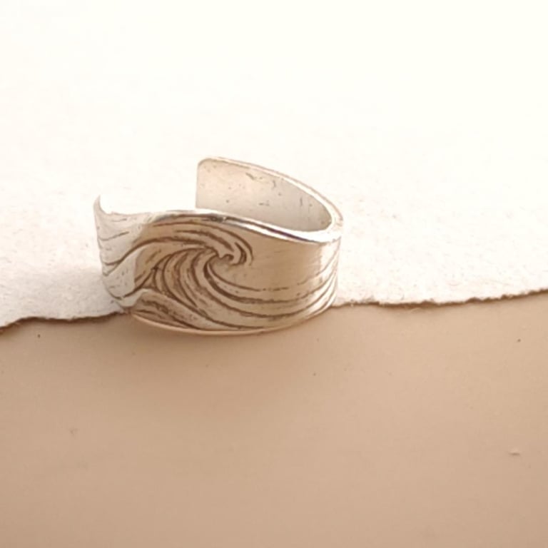 Wave Engraved Sterling Silver Ear Cuff