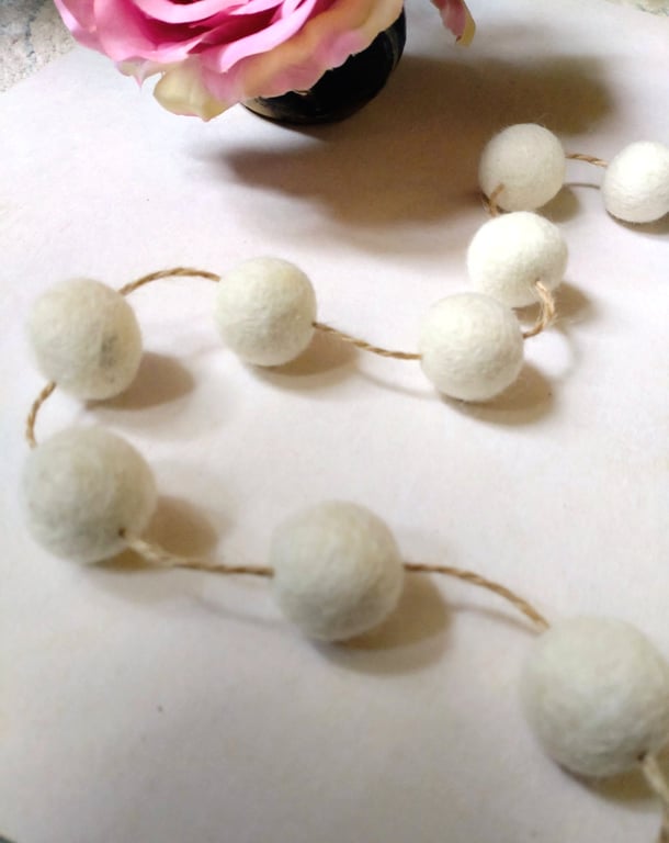 Felt Ball Garland, White Decorative Bunting, Fairtrade, Nursery Decor