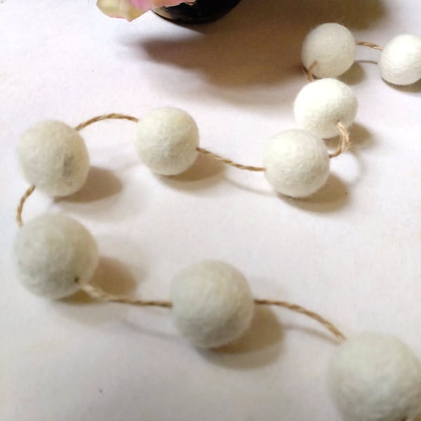 Felt Ball Garland, White Decorative Bunting, Nursery Decor