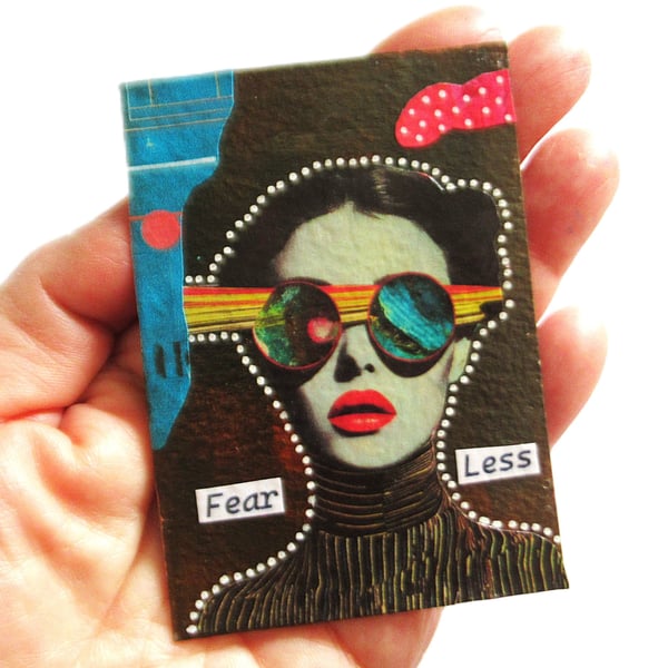 Miniature ACEO Feminist Artwork Inspirational Female Portrait Art FEAR LESS