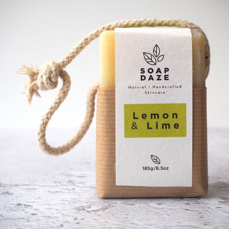 Lemon and Lime soap on rope - unscented, vegan, handmade, essential oils 