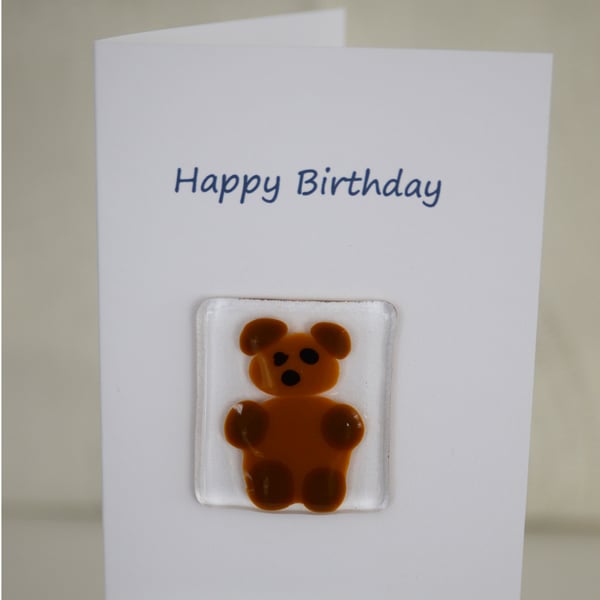 Fused Glass Bear  Birthday Card