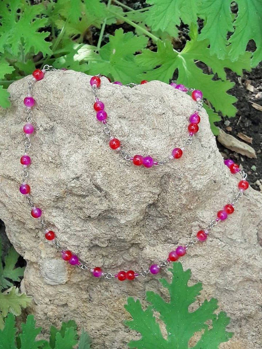 SALE 50% OFF Purple red long beaded chain necklace 