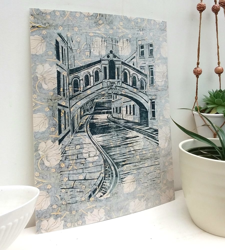 Bridge of Sighs Oxford - on grey William Morris