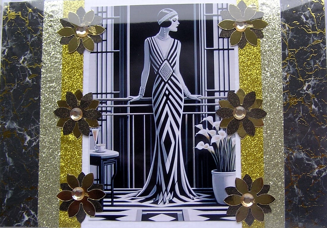 Art Deco Style Lady - Hand Crafted Decoupage Greeting Card - Blank 3070