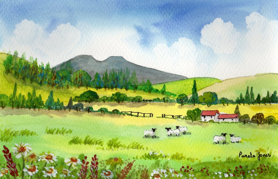 The Brecon Beacons, Landscape, Original Watercolour, in 14 x 11 '' Mount