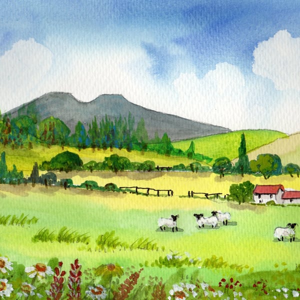 The Brecon Beacons, Landscape, Original Watercolour, in 14 x 11 '' Mount