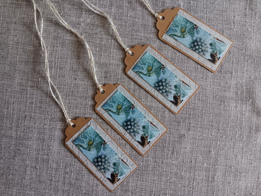 Sea Holly Photo Gift Tags Set of 4 ONE-OFF ITEM