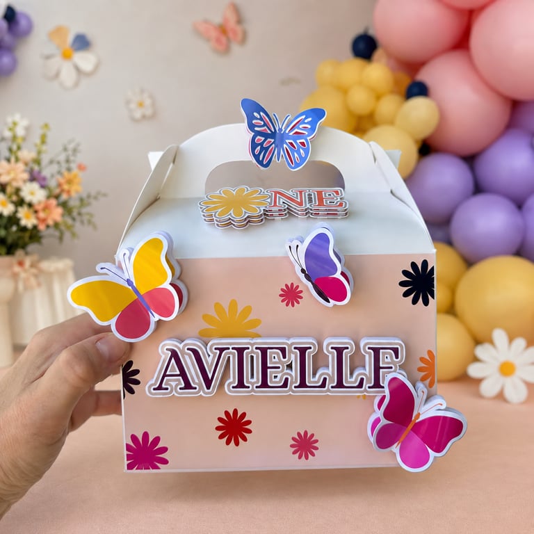6 Personalised Butterflies party boxes, party bags