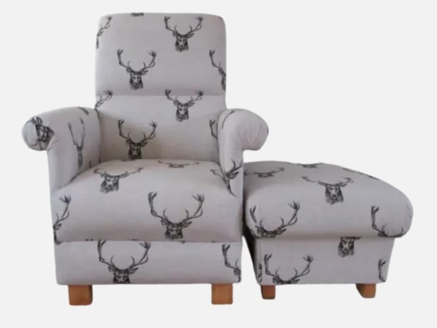 Adult Stag Armchair & Footstool Fryetts Accent Chair Pouffe Small Grey Nursery