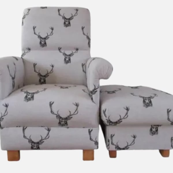 Adult Stag Armchair & Footstool Fryetts Accent Chair Pouffe Small Grey Nursery