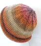 Beanie Hat Knitted in Tangerine Cream Taupe Purple Magenta Chunky Yarn