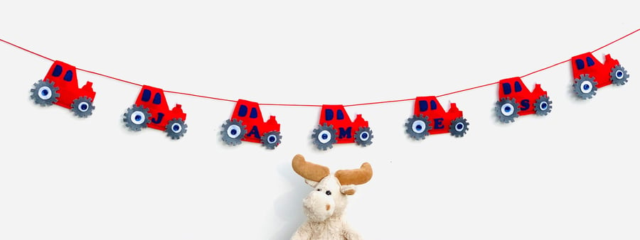 Personalised Red tractor bunting