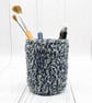 Hand Knitted pen Pot - Blue and White - Recycled Yarn - Image 1