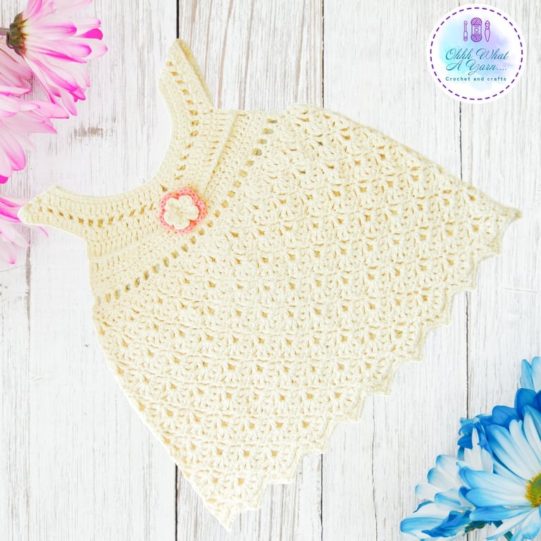 Cream lacy crochet baby dress. Crochet dress. Baby sun dress. 3-6 months