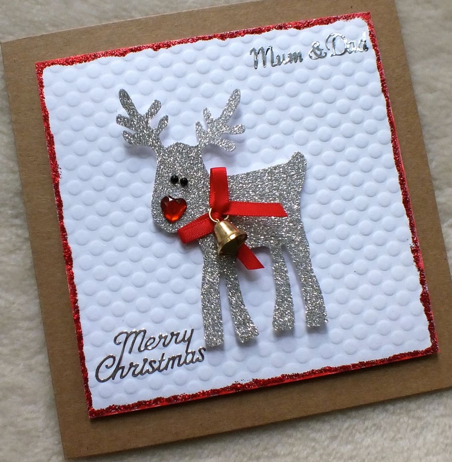 Luxury Handmade Personalised Christmas Reindeer Card