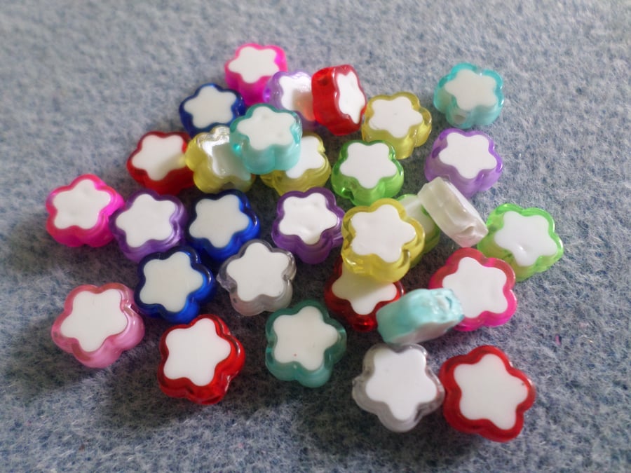 30 x Acrylic Spacer Beads - 10mm - Flower - Mixed Colour 