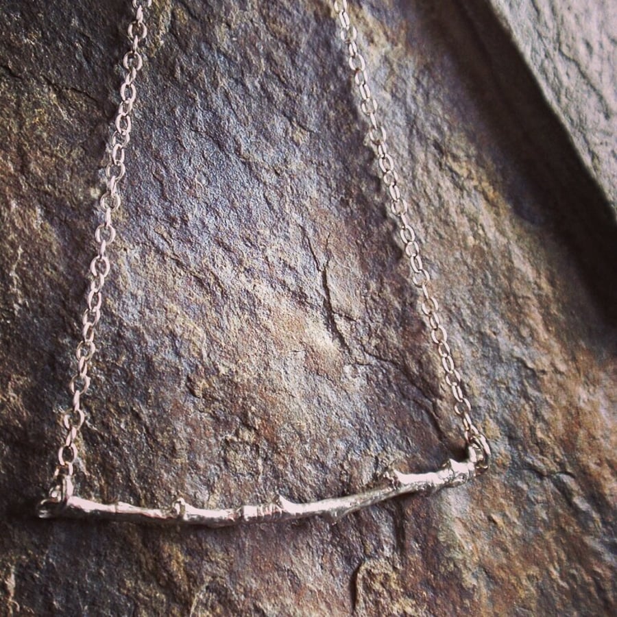 Sterling silver twig necklace, silver tree branch necklace 