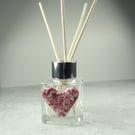 Handcrafted pink heart decorated fused glass reed diffuser – A unique gift