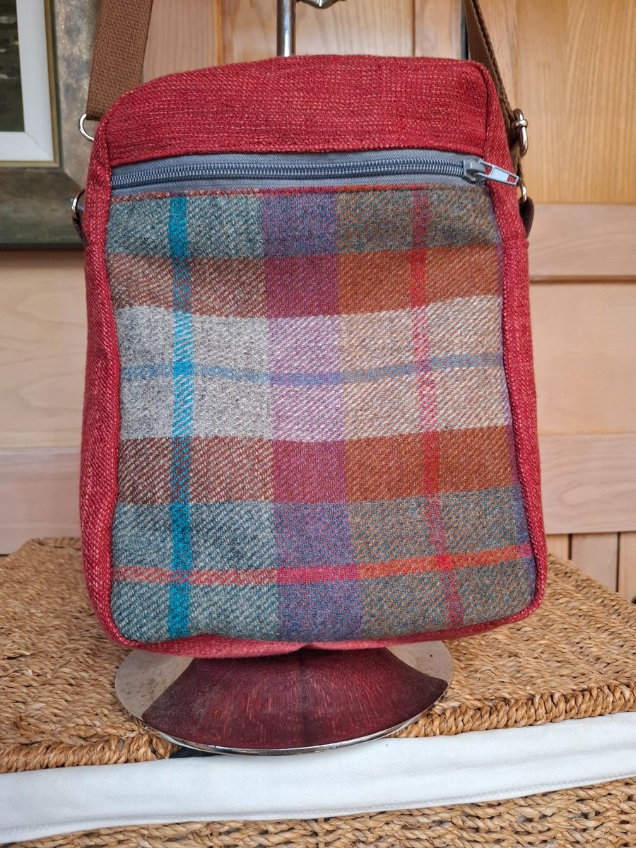 Red canvas and tweed bag
