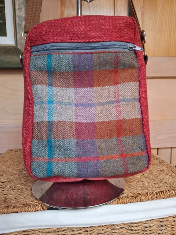 Red canvas and tweed bag