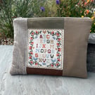 Repurposed needlepoint sampler large soft zip pouch