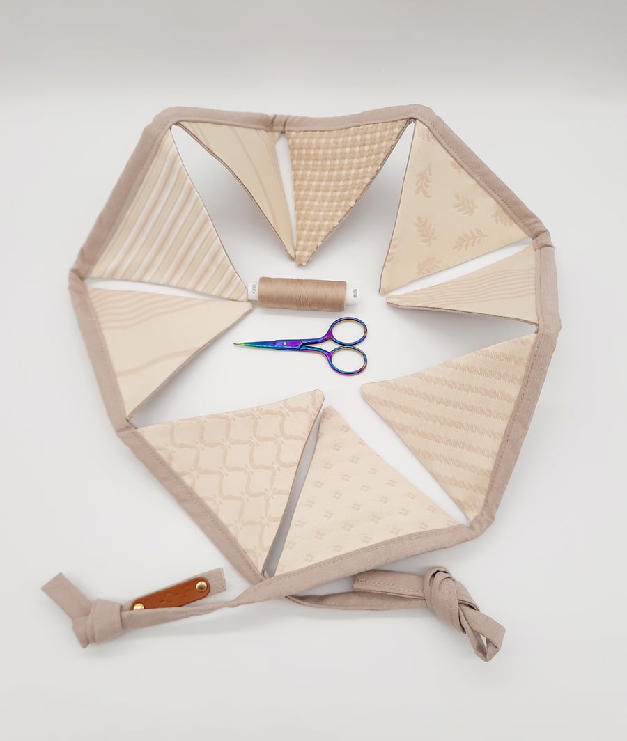 Cream and taupe mini fabric bunting,  hanging decoration.  