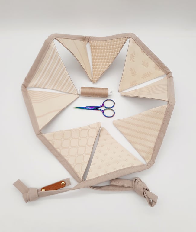 Cream and taupe mini fabric bunting,  hanging decoration.  