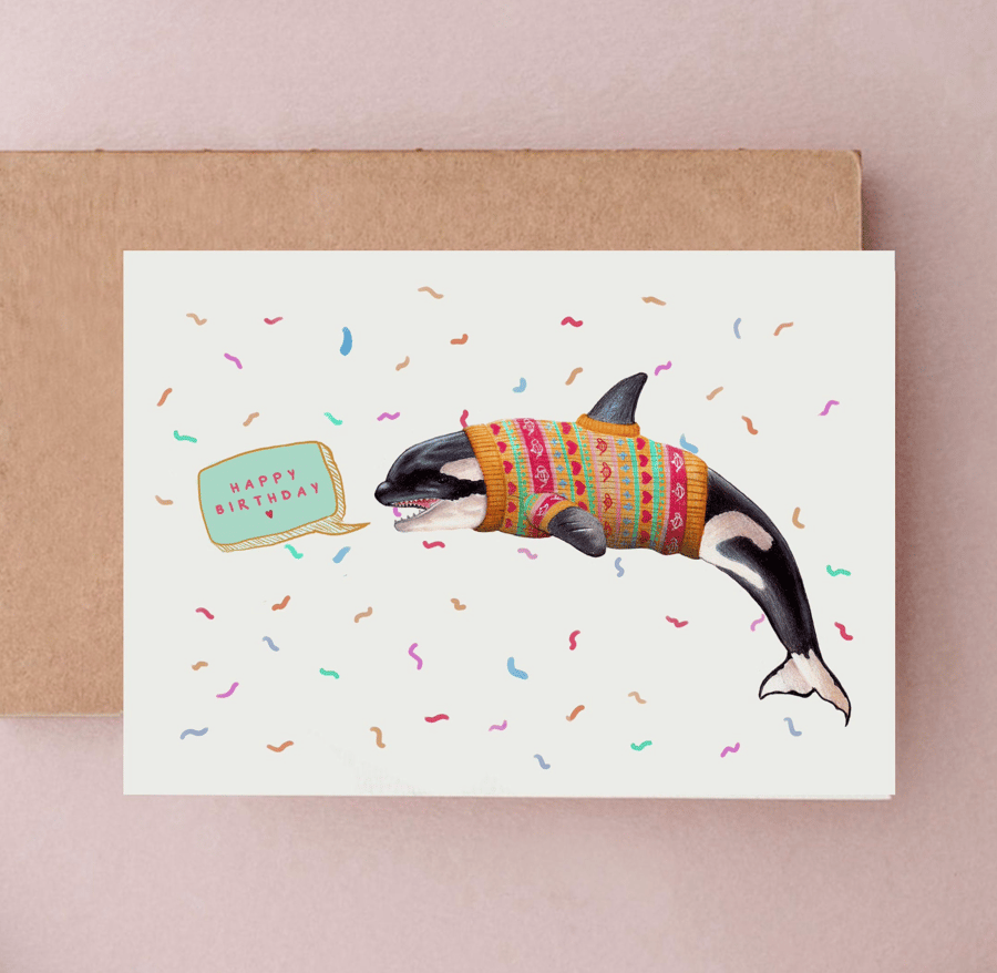 Orca Birthday Card - Whale Birthday Cards, Wildlife Birthday Card, Killer Whale