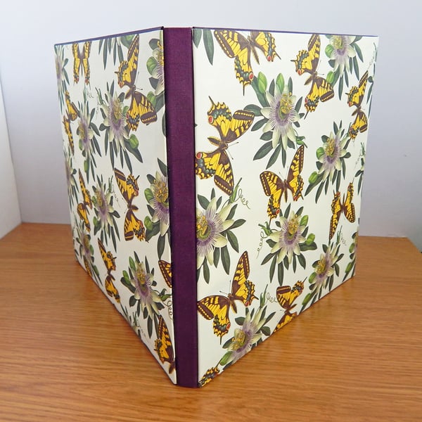 Khadi paper Sketchbook or Guest Book, Passionflowers and Butterflies