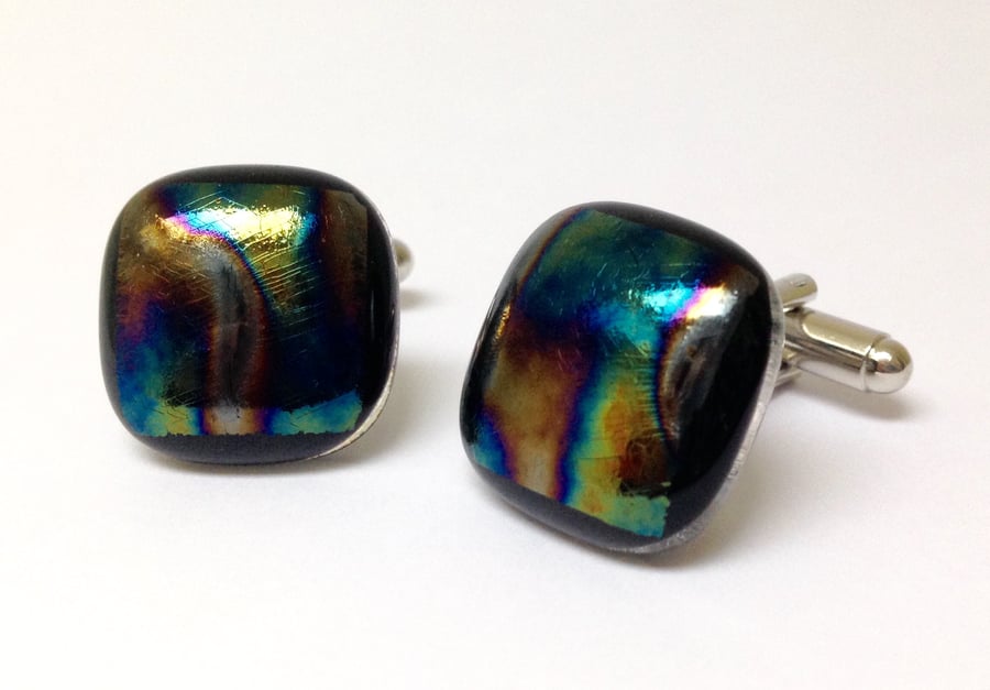 Iridescent Fused Glass Cuff Links