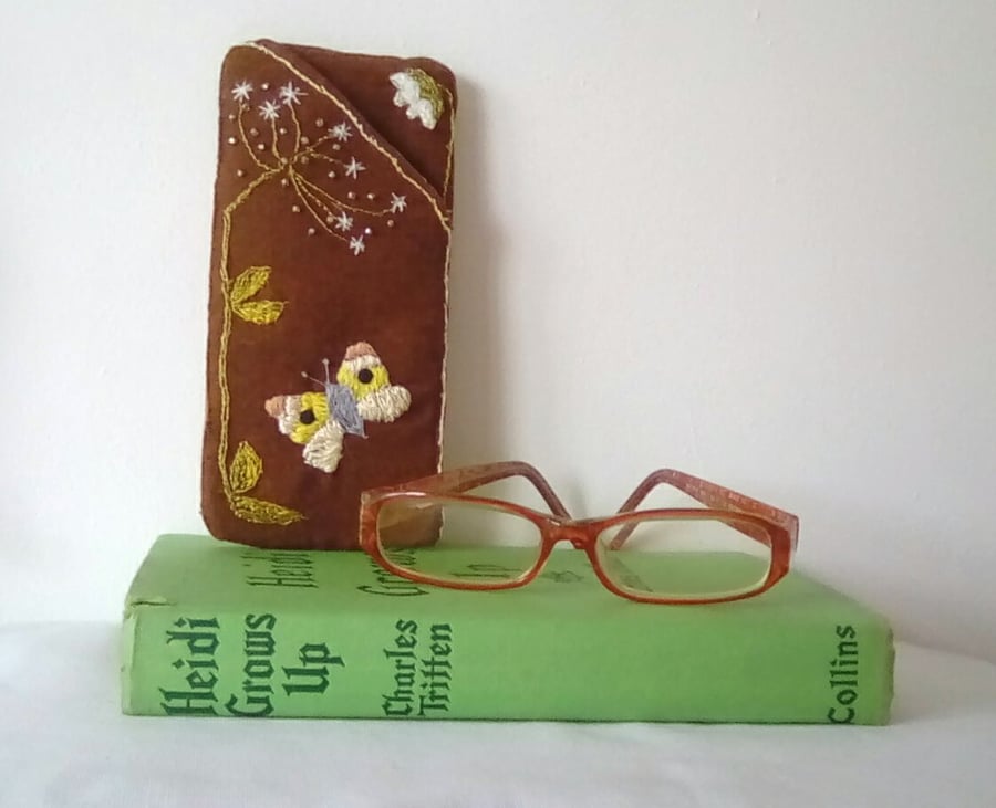 Embroidered Linen Glasses case, Spectacle Case