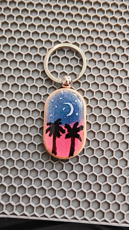 Palm Sunset Resin Keychain: Handmade Night Sky Charm