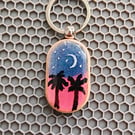 Palm Sunset Resin Keychain: Handmade Night Sky Charm