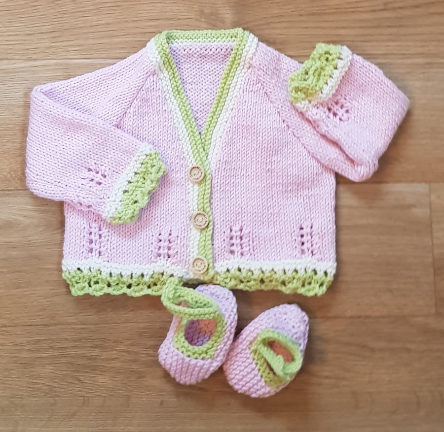 Pink Cardigan and Mary Janes 0-3 months