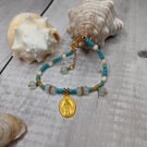 Turquoise and shell charm bracelet- natural gemstone bracelet