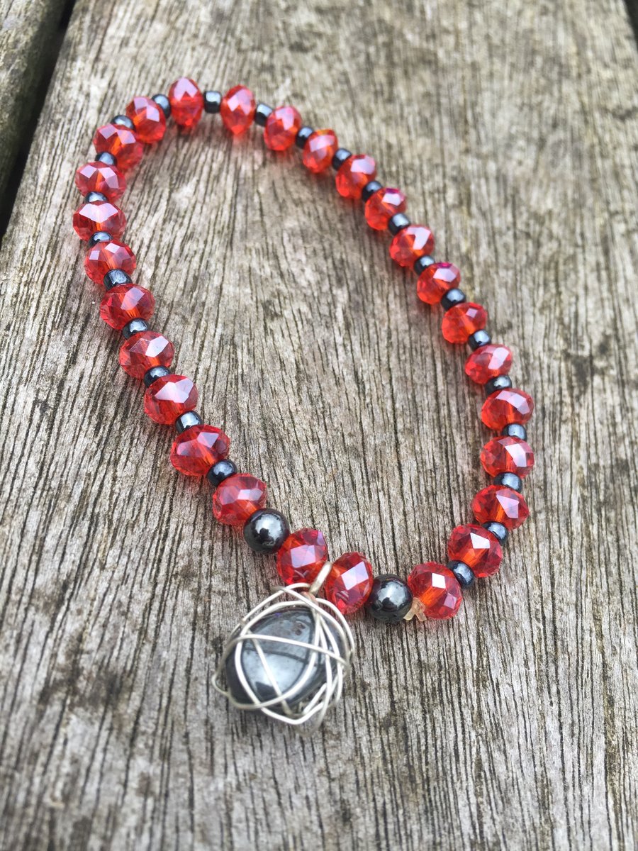 Red Swarovski and Hematite Bracelet