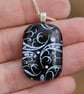 Handmade Silver sweet pea dichroic glass pendant, fused glass necklace SKU F19